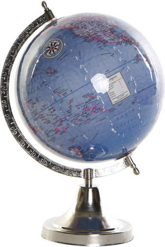 Items Decoratie wereldbol/globe blauw op aluminium voet 20 x 32 cm - Wereldbollen