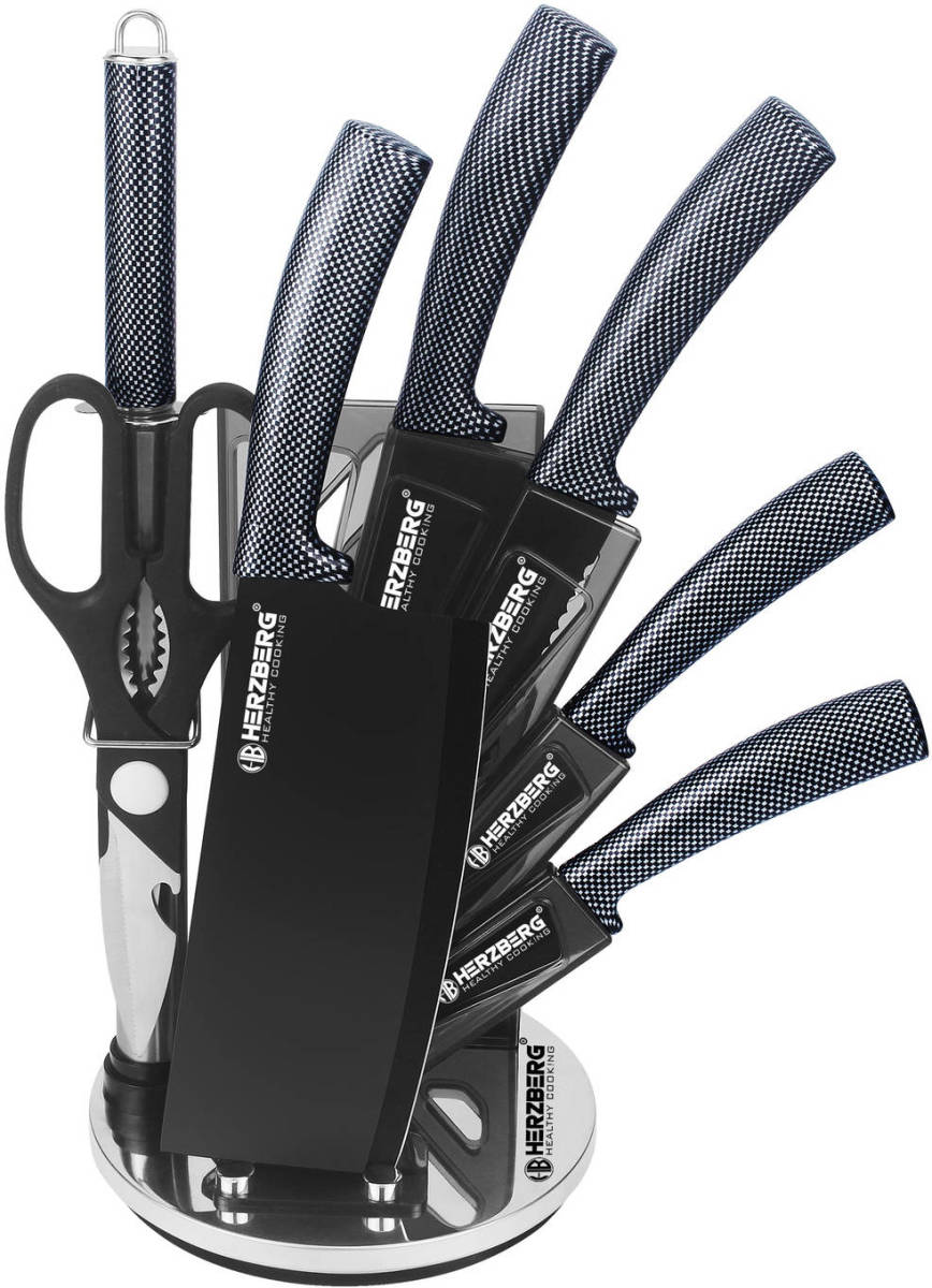Herzberg 8 Pieces Knife Set with Acrylic Stand - Carbon