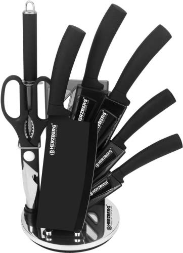 Herzberg 8 Pieces Knife Set with Acrylic Stand-Black