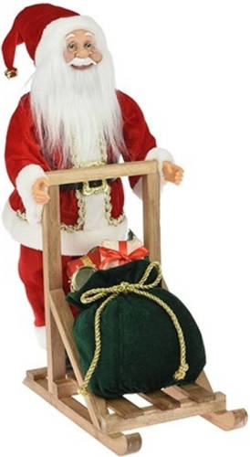 Nampook Kerstman op Slee - Staand - 45cm - Rood