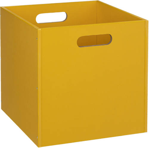 5five Opbergmand/kastmand 29 liter geel van hout 31 x 31 x 31 cm - Opbergkisten