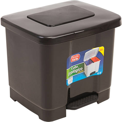 Forte Plastics Dubbele afvalemmer/vuilnisemmer donkergrijs 35 liter met deksel en pedaal - Pedaalemmers
