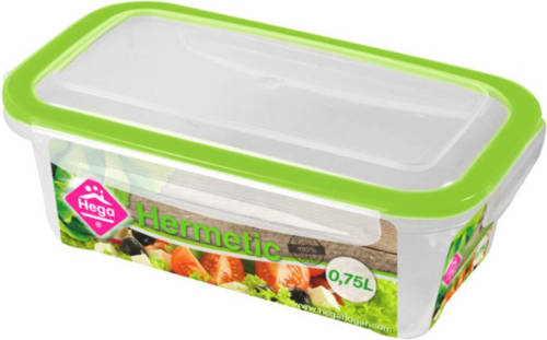 Hega Hogar 3x Voedsel plastic bewaarbakje 0,75 liter transparant/groen - Vershoudbakjes