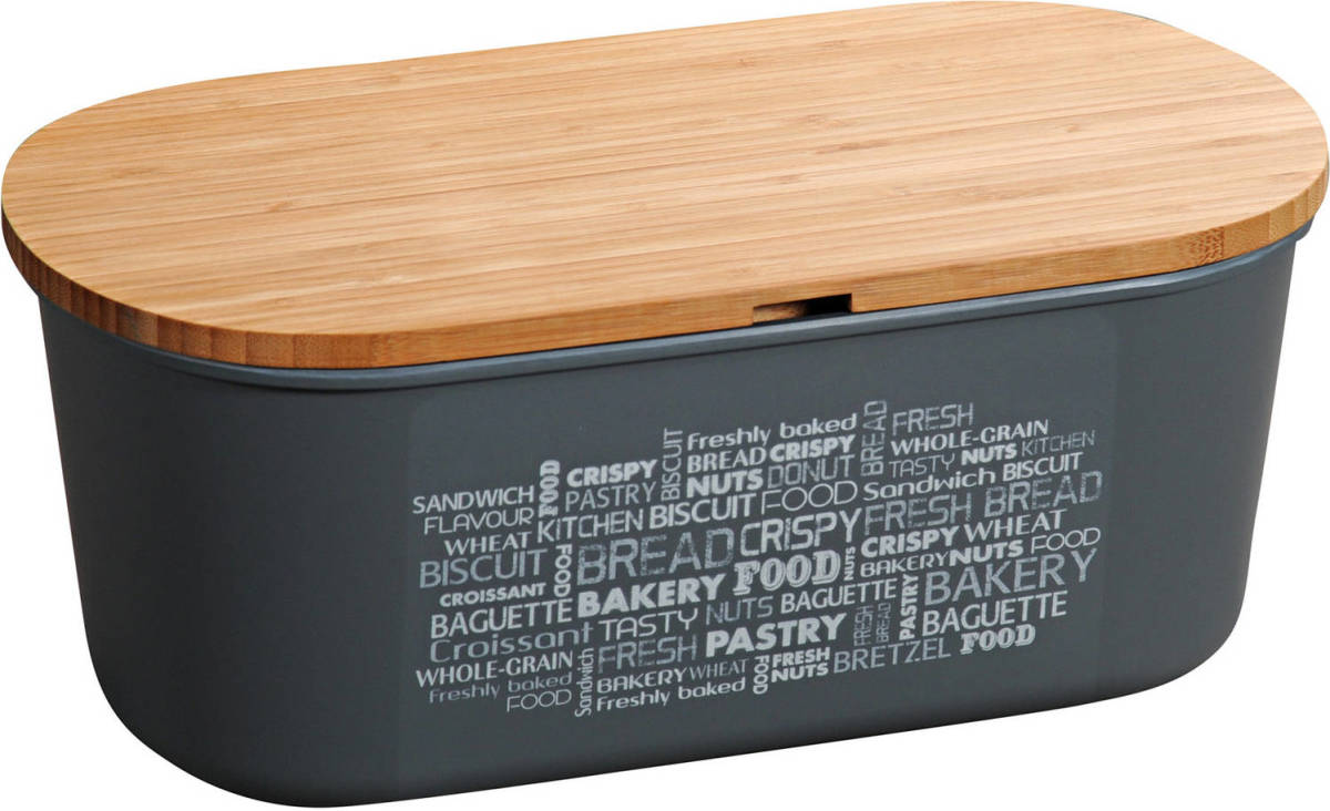 Kesper Grijze brood bewaarbak/bewaardoos met bamboe houten snijplank deksel - Broodtrommels