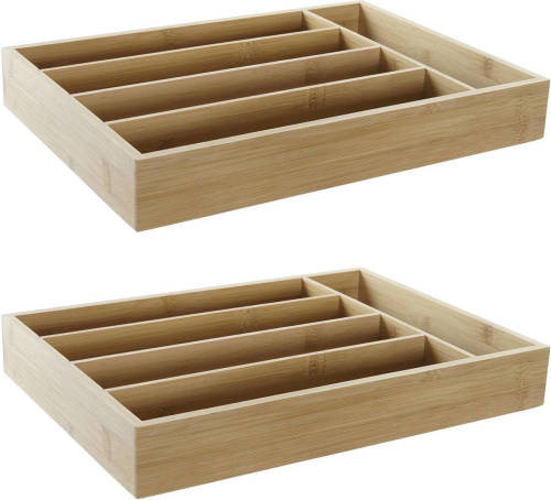 Items Set van 2x stuks bamboe houten bestekbakken/lades 35.5 x 25.5 x 5 cm - Bestekbakken