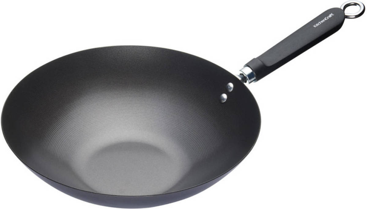 KitchenCraft - Oriental Wokpan, 30 CM, Carbonstaal, Non-Stick - KitchenCraft World of Flavours