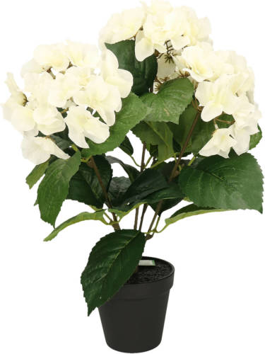 Emerald Hortensia kunstplant in kunststof pot - wit - 40 cm - Hydrangea Macrophylla - Kunstplanten