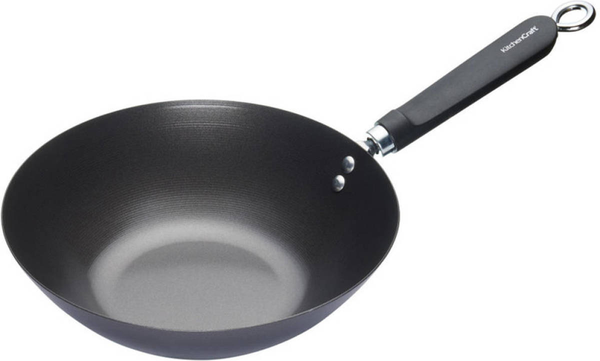 KitchenCraft - Oriental Wokpan, 26.5 CM, Carbonstaal, Non-Stick - KitchenCraft World of Flavours