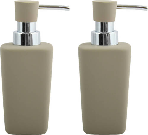 Spirella MSV Zeeppompje/dispenser - 2x - Haiti - keramiek - taupe - 6 x 15 cm - 240 ml - Zeeppompjes