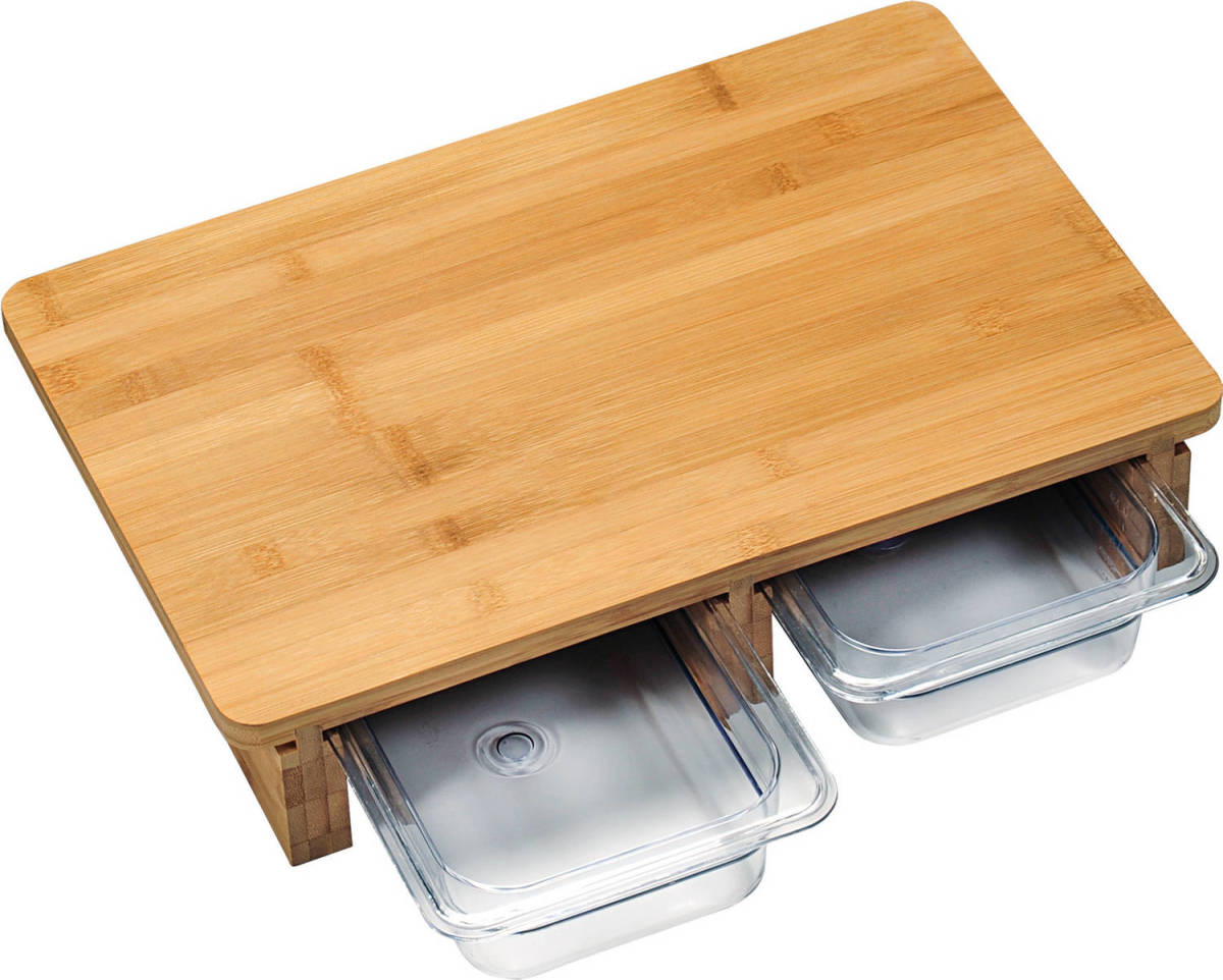 Kesper 1x Rechthoekige bamboe houten snijplanken 26 x 41 cm met containers - Snijplanken