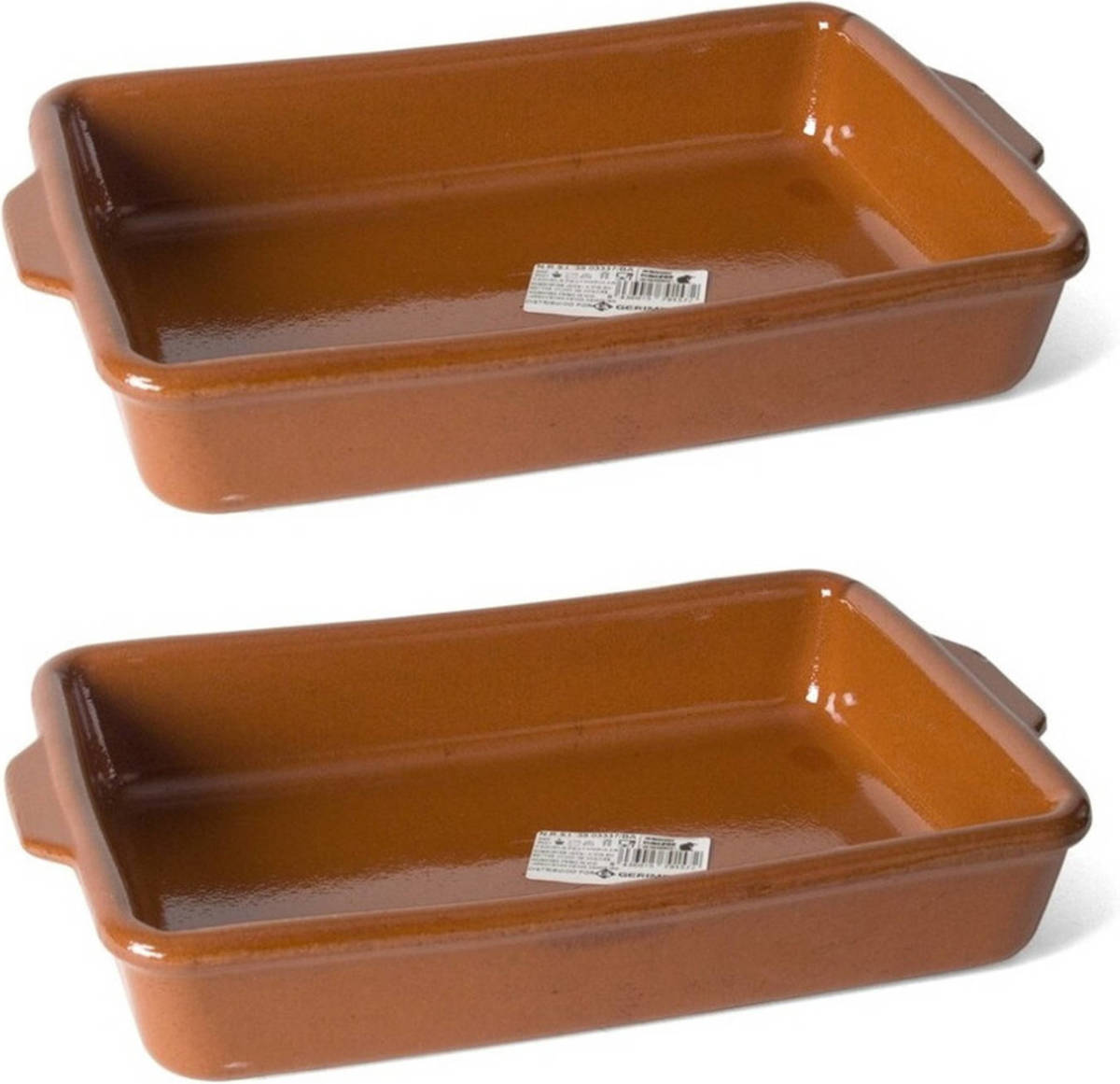 Gerimport Set van 2x stuks bruine ovenschaal/braadsledes van aardewerk 28 x 18 x 5 cm - Ovenschalen