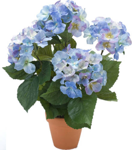 Emerald Blauwe hortensia kunstplant in terracotta pot 40 cm - Kunstplanten