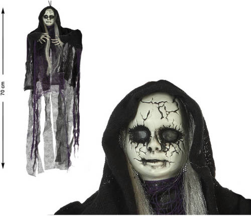 Atosa Horror hangdecoratie spook/geest pop - zwart - 70 cm - Halloween decoratie poppen - Halloween poppen