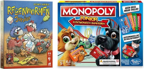 999 Games Spellenbundel - 2 Stuks - Regenwormen Junior & Monopoly Junior Elektronisch Bankieren