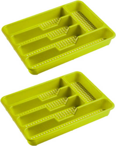 Hega Hogar 2x stuks bestekbakken/bestekhouders 5-vaks lime groen 34 x 25 x 4 cm - Bestekbakken