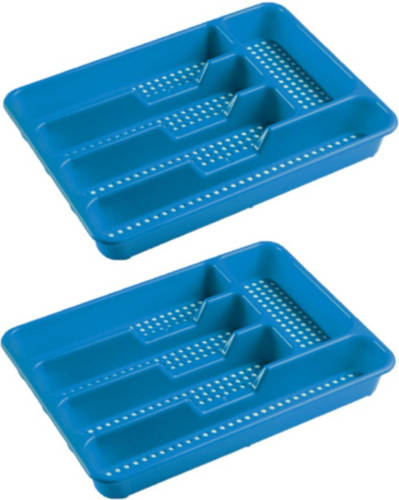 Hega Hogar 2x stuks bestekbakken/bestekhouders 5-vaks blauw 34 x 25 x 4 cm - Bestekbakken