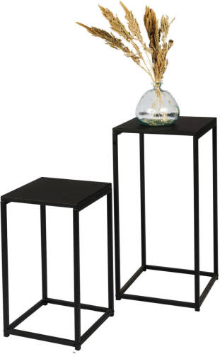 Urban Living Bijzettafel/plantenstandaard set - 2-delig - zwart - metaal - D30 x H54 cm en D34 x H74 cm - Bijzettafels