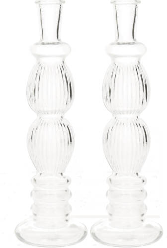 Ideas 4 Seasons Bloemenvaas Florence - 2x - transparant glas - ribbel - D9 x H28 cm - Vazen