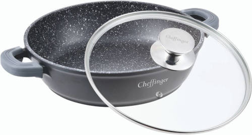 Cheffinger - Gietaluminium braadpan met deksel - afneembare handgrepen - 28 cm - zwart