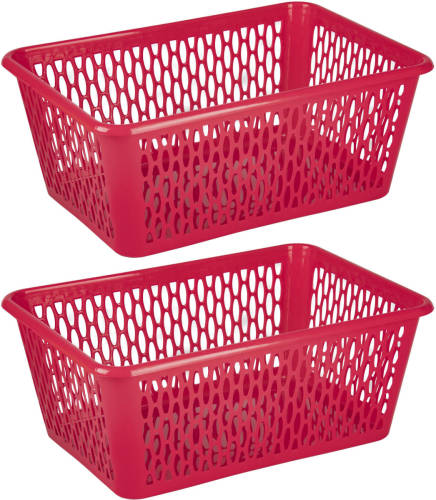 Forte Plastics Plasticforte opbergmand/kastmandje - 2x - 6,5 liter - fuchsia roze - kunststof - 20 x 30 x 11 cm - Opbergbox