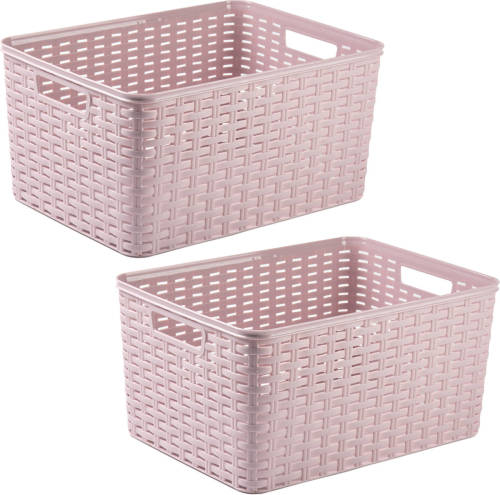 Forte Plastics Plasticforte opbergmand/kastmandje - 2x - 18 liter - roze - kunststof - 28 x 38 x 19 cm - Opbergbox