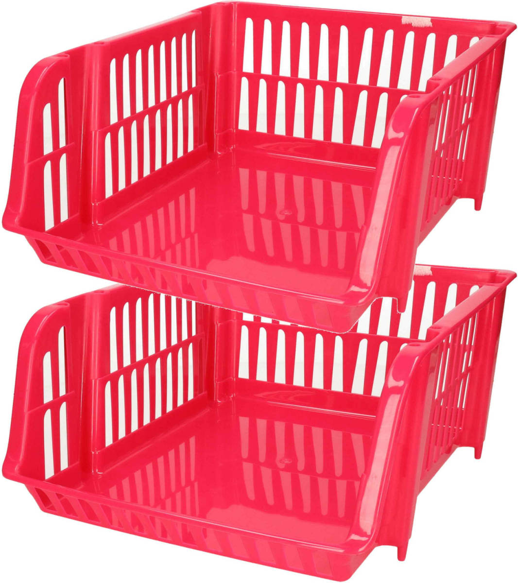 Forte Plastics Plasticforte Stapelbare opbergmand - 2x - Roze - 20L - kunststof - Opbergmanden