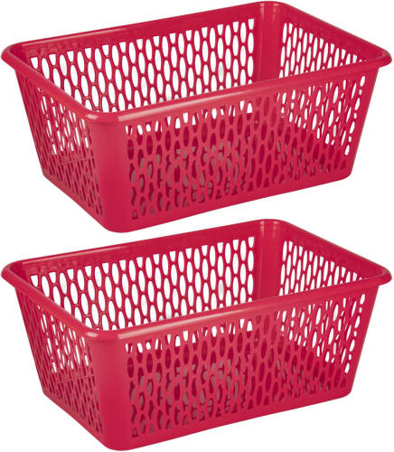 Forte Plastics Plasticforte opbergmand/kastmandje - 2x - 13 liter - fuchsia roze - kunststof - 26 x 37 x 14 cm - Opbergbox