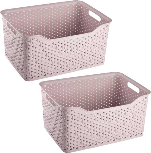 Forte Plastics Plasticforte opbergmand/kastmandje - 2x - 18 liter - roze - kunststof - 29 x 39 x 19 cm - Opbergbox