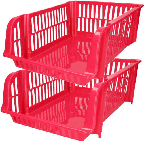 Forte Plastics Plasticforte Stapelbare opbergmand - 2x - Roze - 16L - kunststof - 38 x 28 x 15 cm - Opbergmanden