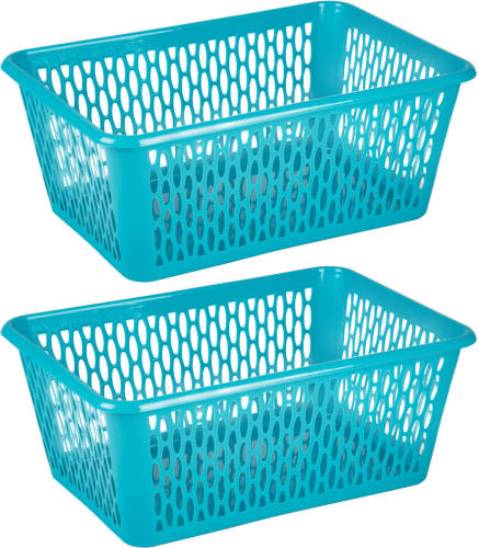 Forte Plastics Plasticforte opbergmand/kastmandje - 2x - 6,5 liter - blauw - kunststof - 20 x 30 x 11 cm - Opbergbox