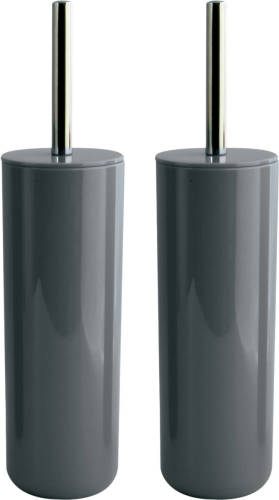 Spirella MSV Porto Toilet/wc-borstel houder - 2x - kunststof - donkergrijs - 38 cm - Toiletborstels