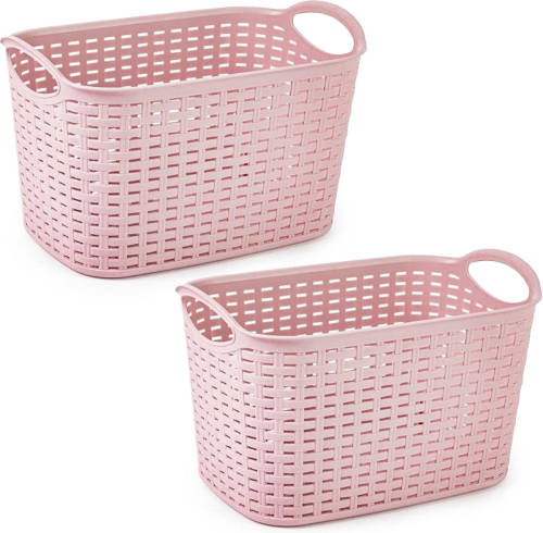 Forte Plastics Plasticforte opbergmand/kastmandje - 2x - 19 liter - roze - kunststof - 29 x 39 x 25 cm - Opbergbox