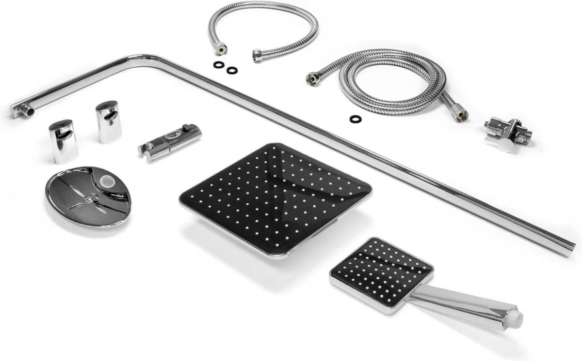 ECD Germany Roestvrij stalen douchesysteem, ovale douchestang, hoekige regendouchekop en handdouche met anti-kalkstralen