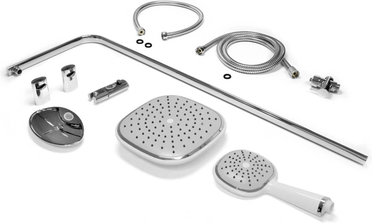 ECD Germany Roestvrij stalen douchesysteem, ovale douchestang, ovale regendouchekop en handdouche met anti-kalkstralen