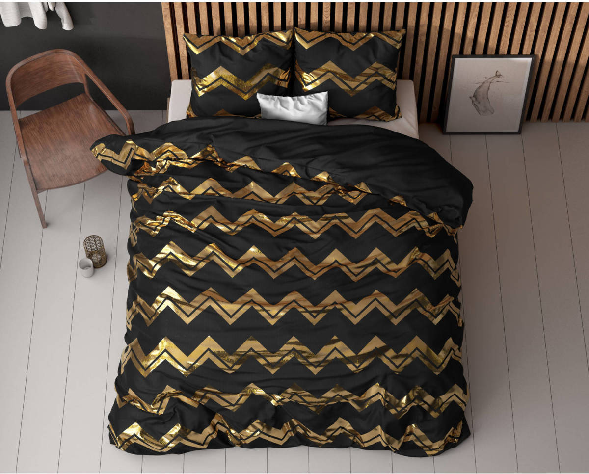Sleeptime Wave Dekbedovertrek - 140X200/220 + 1 x kussensloop 60x70 - Zwart