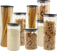 OTIX Voorraadpotten - Glas - met Deksel - 8-delig - Zwart - Hout