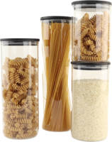 OTIX Voorraadpotten - Glas - met Deksel - 4-delig - Zwart - Hout