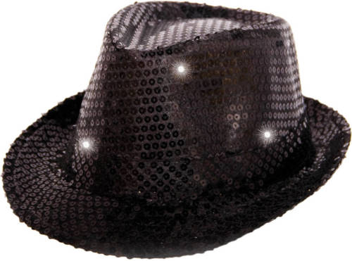 Shoppartners Trilby hoed met LED lichten en glitters - metallic zwart