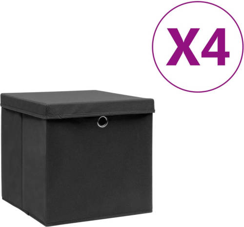 VidaXL Opbergboxen met deksel 4 st 28x28x28 cm zwart