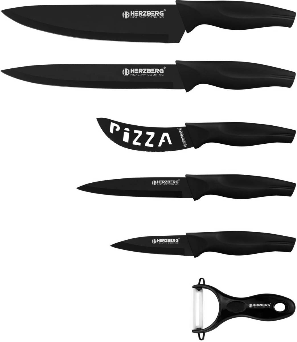 Herzberg 5 Pieces Marble Coated Knife Set - Black