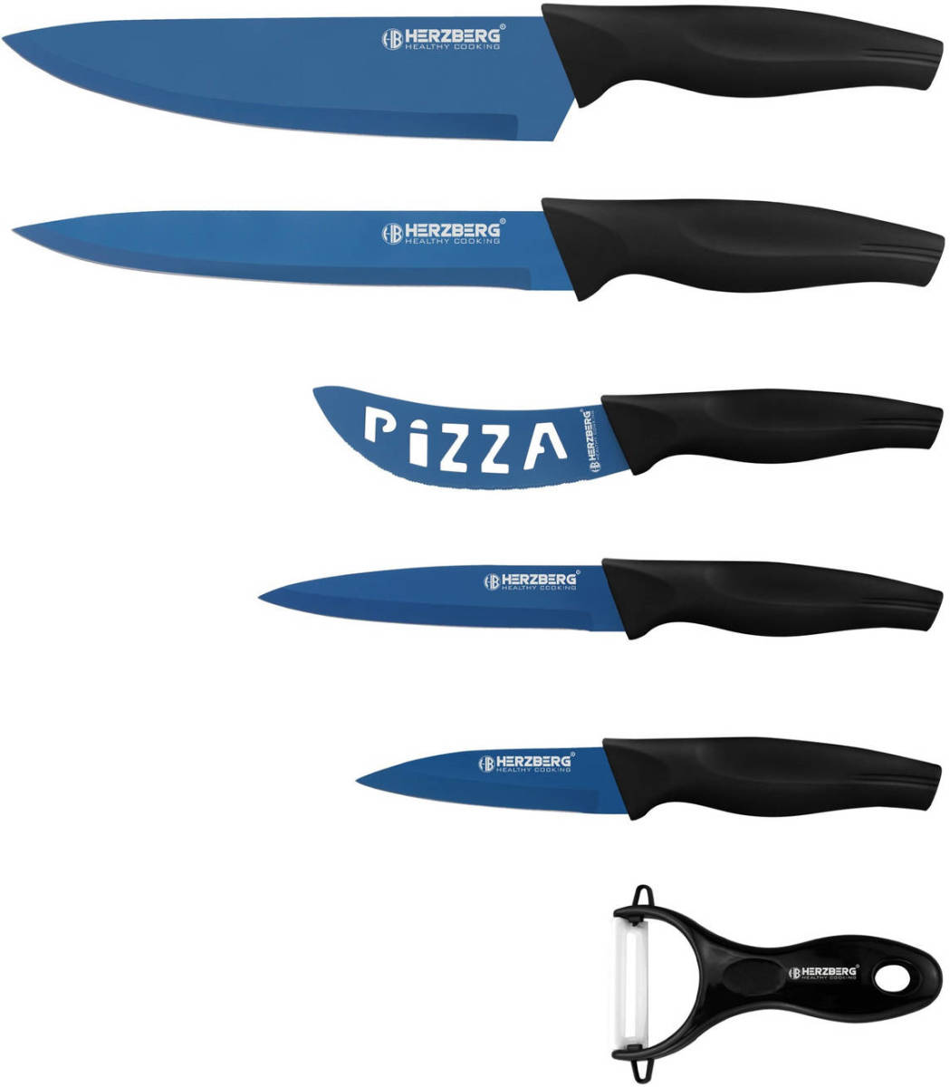Herzberg 5 Pieces Marble Coated Knife Set - Blue