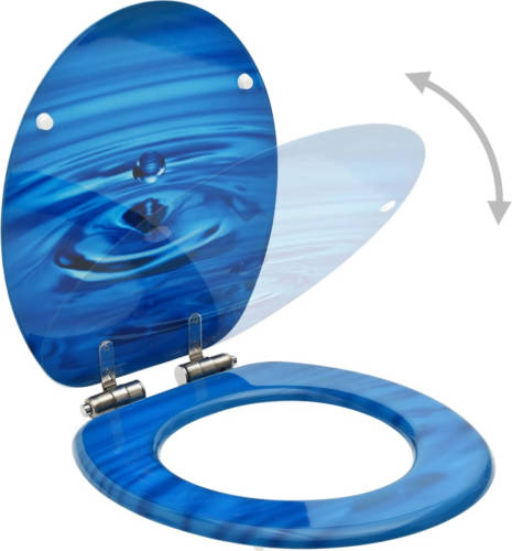 The Living Store Toiletbril - MDF - Chroom-zinklegering - 42.5 x 35.8 cm - Soft-close - Verstelbare scharnieren - Blauw