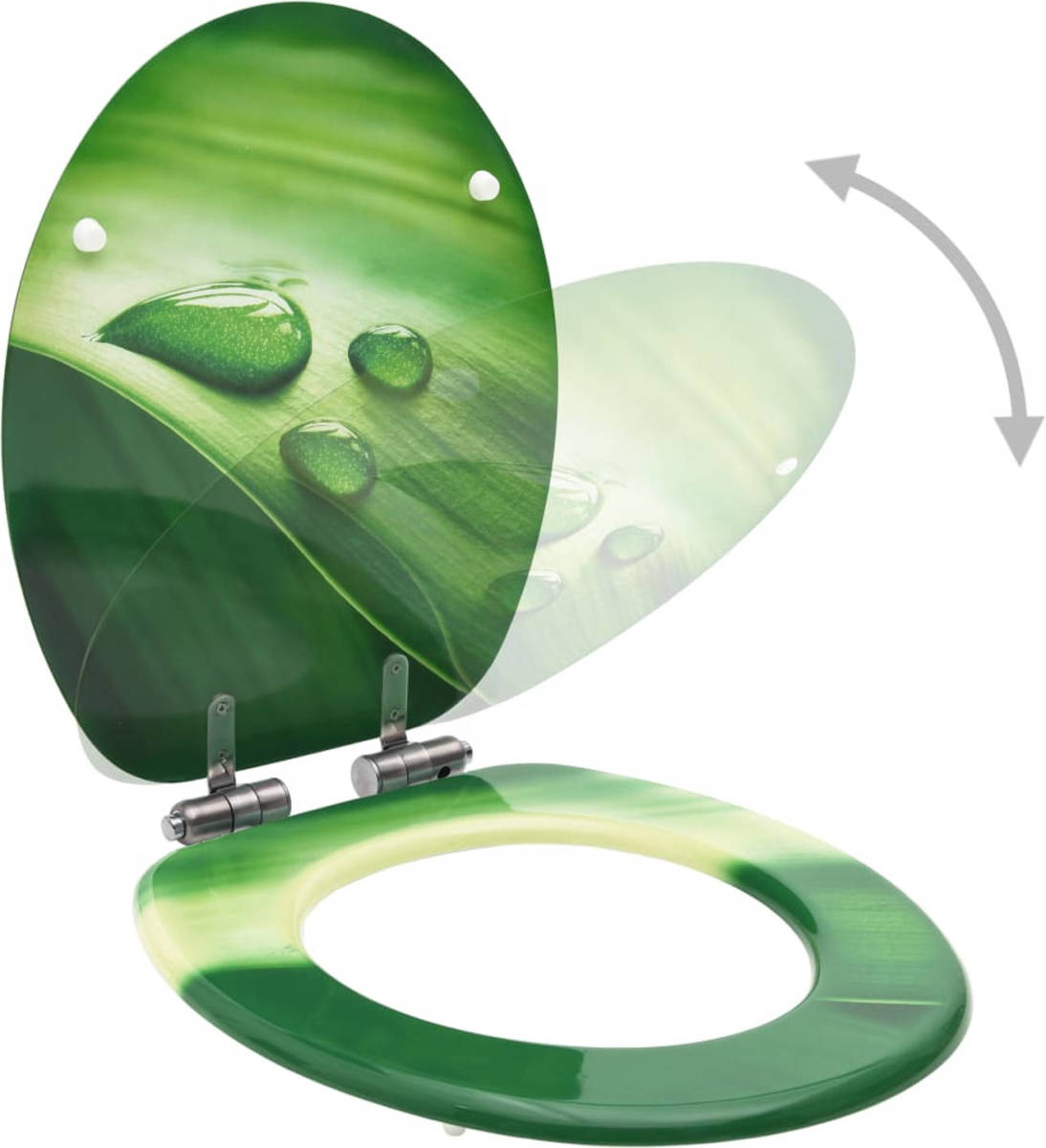 The Living Store Toiletbril - MDF - chroom-zinklegering - 42.5 x 35.8 cm - soft-close - verstelbare scharnieren - groen