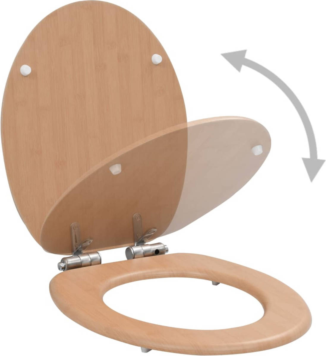The Living Store Toiletbril - Bamboeontwerp - Soft-Close - MDF - Chroom-zinklegering - 42.5 x 35.8 cm - 43.7 x 37.8 cm