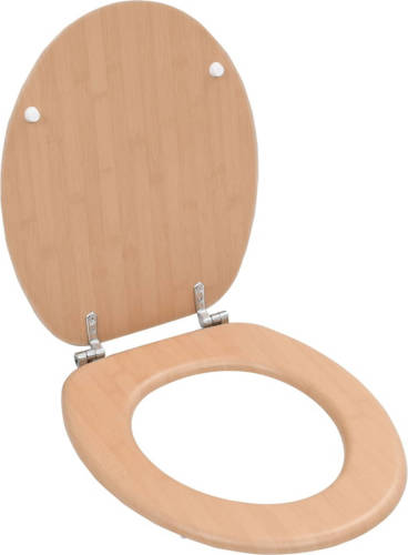 The Living Store toiletbril bamboeontwerp - MDF - chroom-zinklegering - 42.5x35.8 cm - 43.7x37.8 cm - 28x24 cm - 5 cm