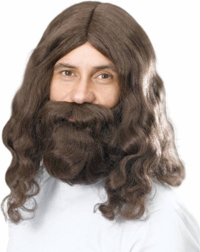 Bristol novelty Jezus pruik met baard bruin - Verkleedpruiken