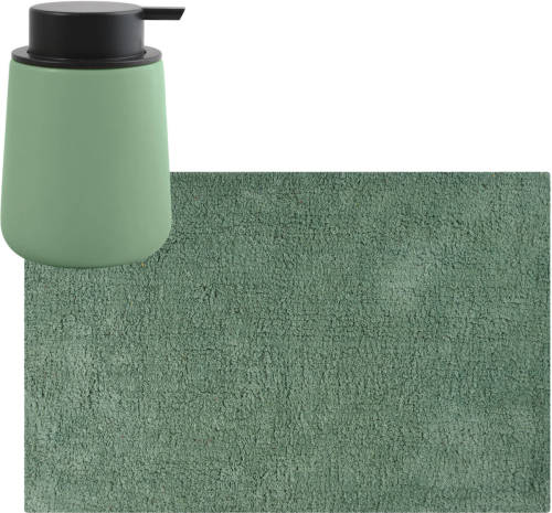 MSV badkamer droogloop mat/tapijt - 40 x 60 cm - met zelfde kleur zeeppompje 300 ml - groen - Badmatjes