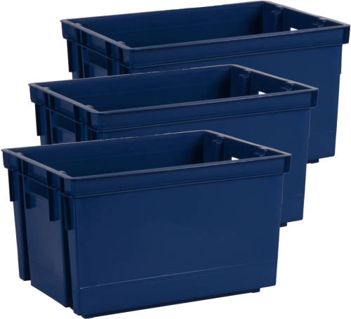 EDA Opbergbox/opbergkrat 20 L - 6x - blauw - kunststof - 39 x 29 x 23 - stapelbaar/nestbaar - Opbergbox