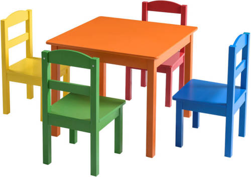 Decopatent Kindertafel met stoeltjes van hout - 1 tafel en 4 stoelen