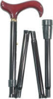 Classic Canes Opvouwbare Wandelstok - Zwart - Bordeauxrood Derby Handvat - Aluminium - Verstelbaar - Lengte 82 - 92 cm